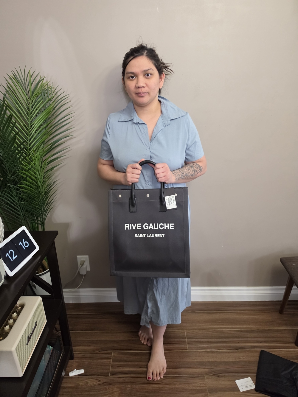 Saint Laurent Rive Gauche Canvas Tote Bag in Dark Gray - Picture 14 of 14
